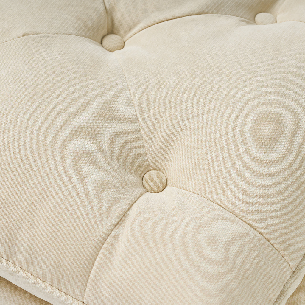 LOFTON Pillow Top Ottoman with Button Tufting in Cream Fabric, 28 Inch - Grand Goldman Shop