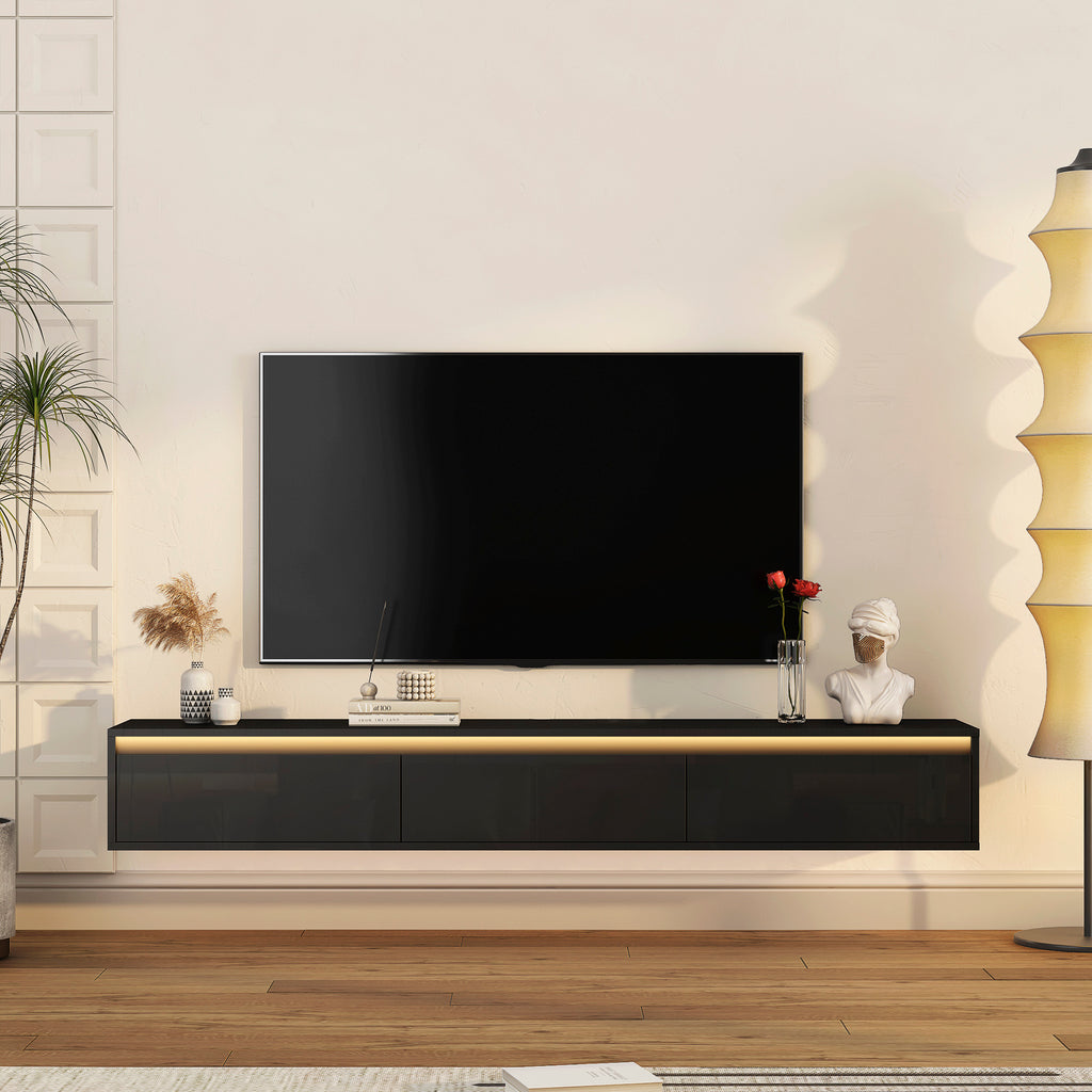 Floating TV Stand, Wall Mounted TV Shelf with Led Lights & Power OutletTV Cabinet for Black tv Stands for Living Room - Grand Goldman Shop