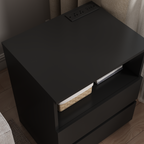 (Set of 2)End Table with Fast USB C Charging Station, Sofa Side Table with 2 Drawers, Large Storage Modern Wood Storage Cabinet for Living Room,Bedroom,Office, Black - Grand Goldman Shop