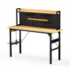 71''Adjustable Workbench with pegboard, Heavy Duty Wooden Desktop Workbench with Wheels, 1600 lb. Load Capacity, Rolling Work