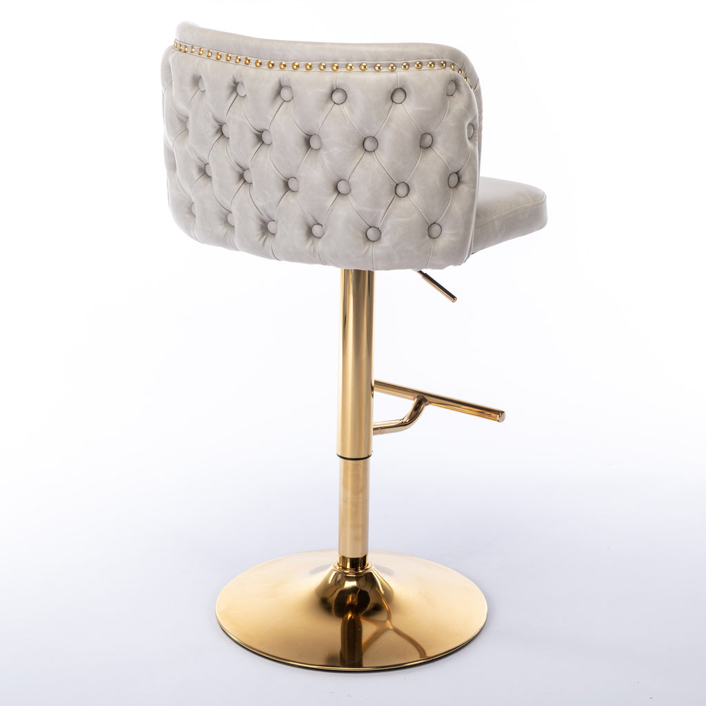 A&A Furniture,Swivel Barstools Adjusatble Seat Height, Modern PU Upholstered Bar Stools with  the whole Back Tufted, for Home Pub and Kitchen Island（Beige, Set of 2） - Grand Goldman Shop