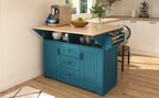 K&K 55.7'' Large Kitchen Island with 2 Drop Leaf,, Rolling Kitchen Cart on 5 Wheels with Power Outlet, Folding Storage Dining Table with Spice & Towel Rack , 3 Drawers, for Kitchen, Dining Room,Green - Grand Goldman Shop