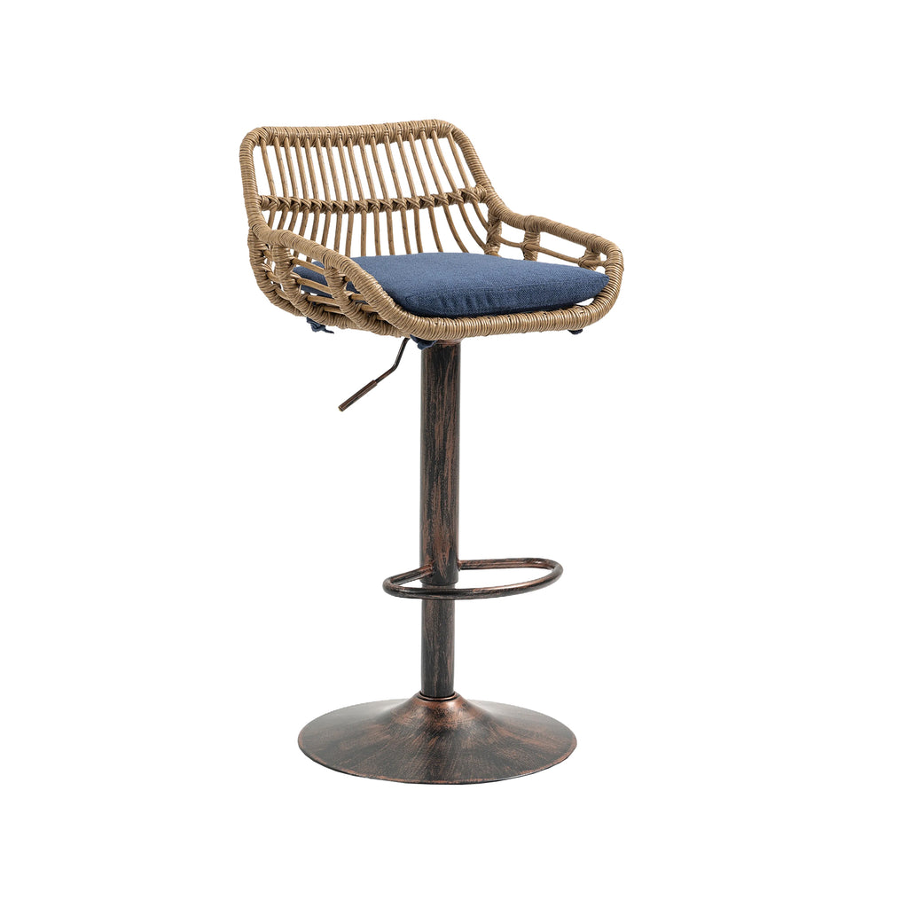 COOLMORE Modern Swivel Bar Stools Set of 2 Adjustable Counter Height Chairs with Footrest Blue Linen - Grand Goldman Shop