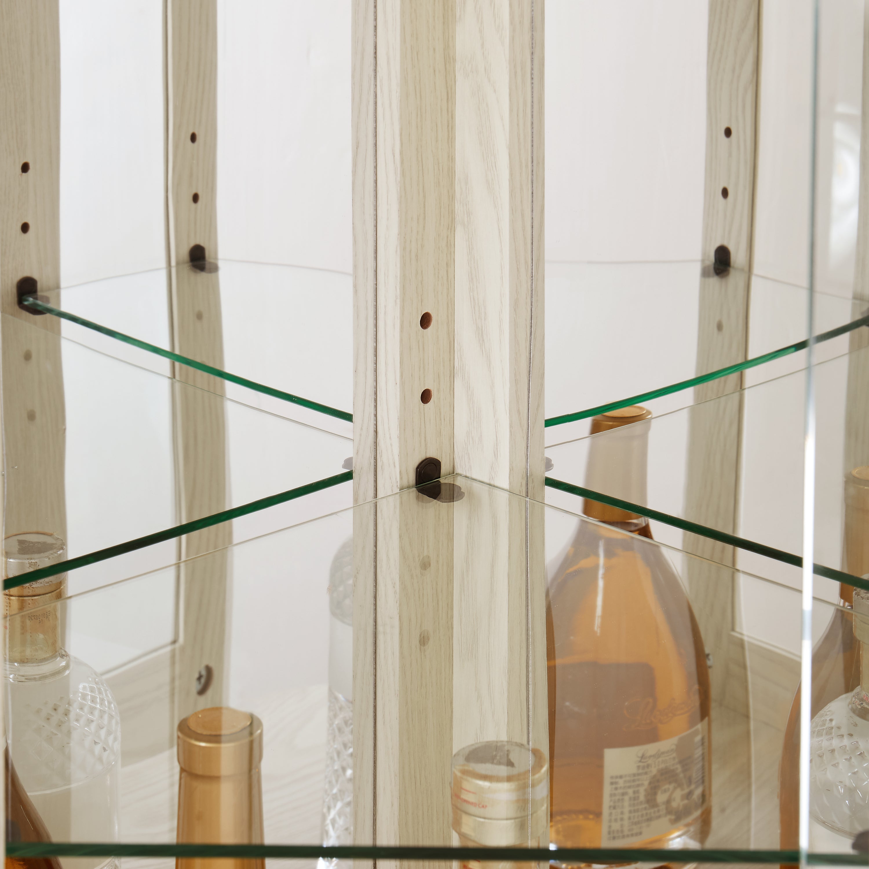 Corner Glass Cabinet Lighted Curio Cabinet Corner Display Case for Living Room, Curio Cabinet, Antique collection, Wine,Bar Glass Storage Light Included, Antique White - Grand Goldman Shop