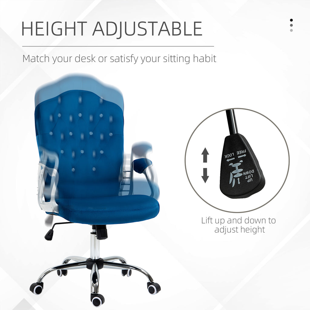 Vinsetto Home Office Chair, Velvet Computer Chair, Button Tufted Desk Chair with Swivel Wheels, Adjustable Height, and Tilt F