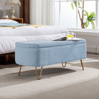 Blue Storage Ottoman Bench for End of Bed Gold Legs, Modern Grey Faux Fur Entryway Bench Upholstered Padded with Storage for Living Room Bedroom - Grand Goldman Shop