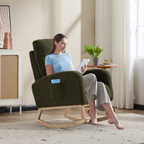 Modern Accent Rocking Chair Rocking Chair with Solid Wood Legs, Upholstered Nursery Glider Rocker, Comfy Armchair with Side Pocket, Living Room Lounge Arm Chair with High Backrest (green,teddy) - Grand Goldman Shop