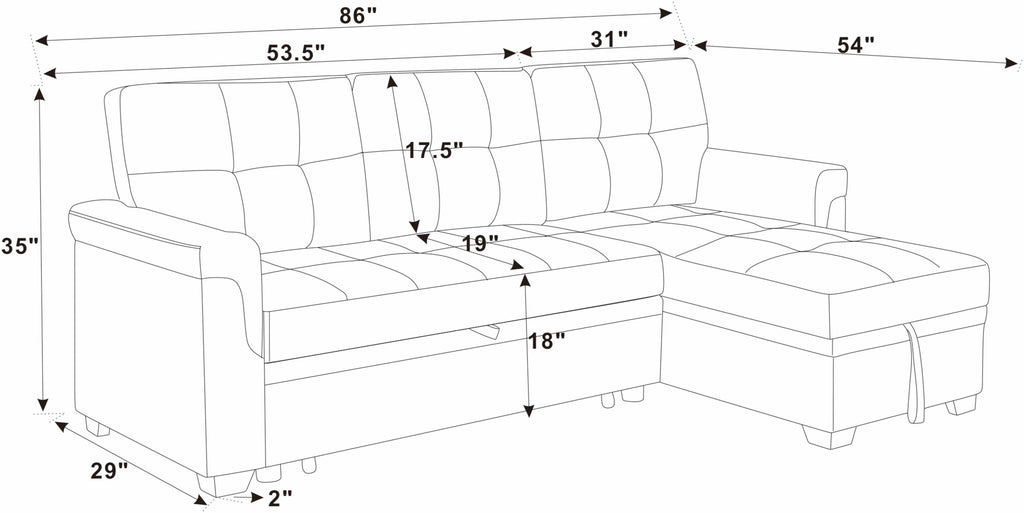 86'' Upholstered Pull-Out Sofa Bed - Grand Goldman Shop