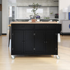Kitchen Island Cart with Solid Wood Top and Locking Wheels,54.3 Inch Width,4 Door Cabinet and Two Drawers,Spice Rack, Towel Rack (Black) - Grand Goldman Shop