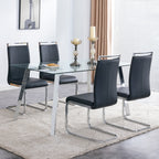 A modern minimalist rectangular glass dining table with tempered glass tabletop and silver metal legs, suitable for kitchens, restaurants, and living rooms,63'*35.4'*30' - Grand Goldman Shop