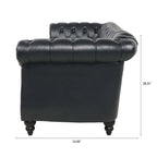 84.65' BLACK PU Rolled Arm Chesterfield Three Seater Sofa. - Grand Goldman Shop
