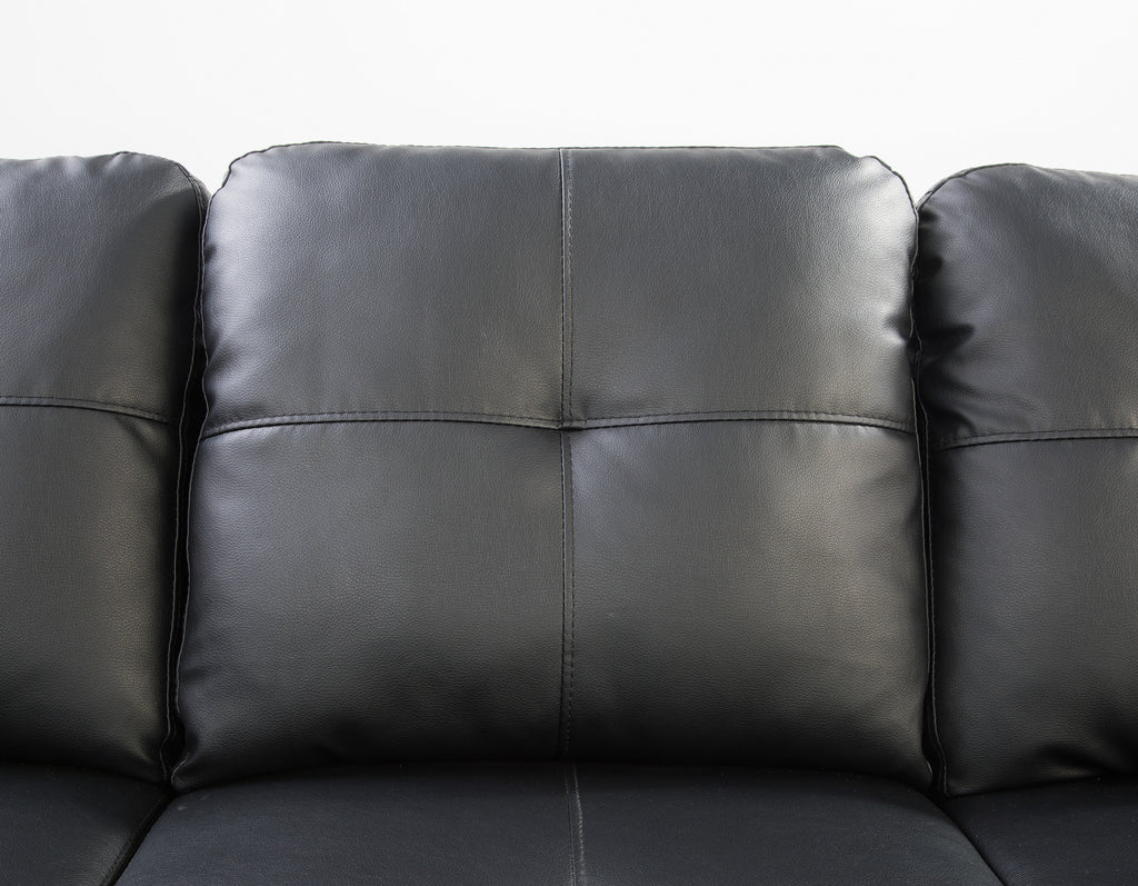 Black Faux Leather L - Shaped Sectional with Storage & Cup Holders - Grand Goldman Shop