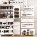 K&K 71' Tall Kitchen Pantry Cabinet with 3 Pull Out Cabinet Organizers, Farmhouse Embossed Texture Storage Cabinet with 6 Door Shelves, 2 Drawers, Freestanding Cupboard for Kitchen, Dining Room White - Grand Goldman Shop