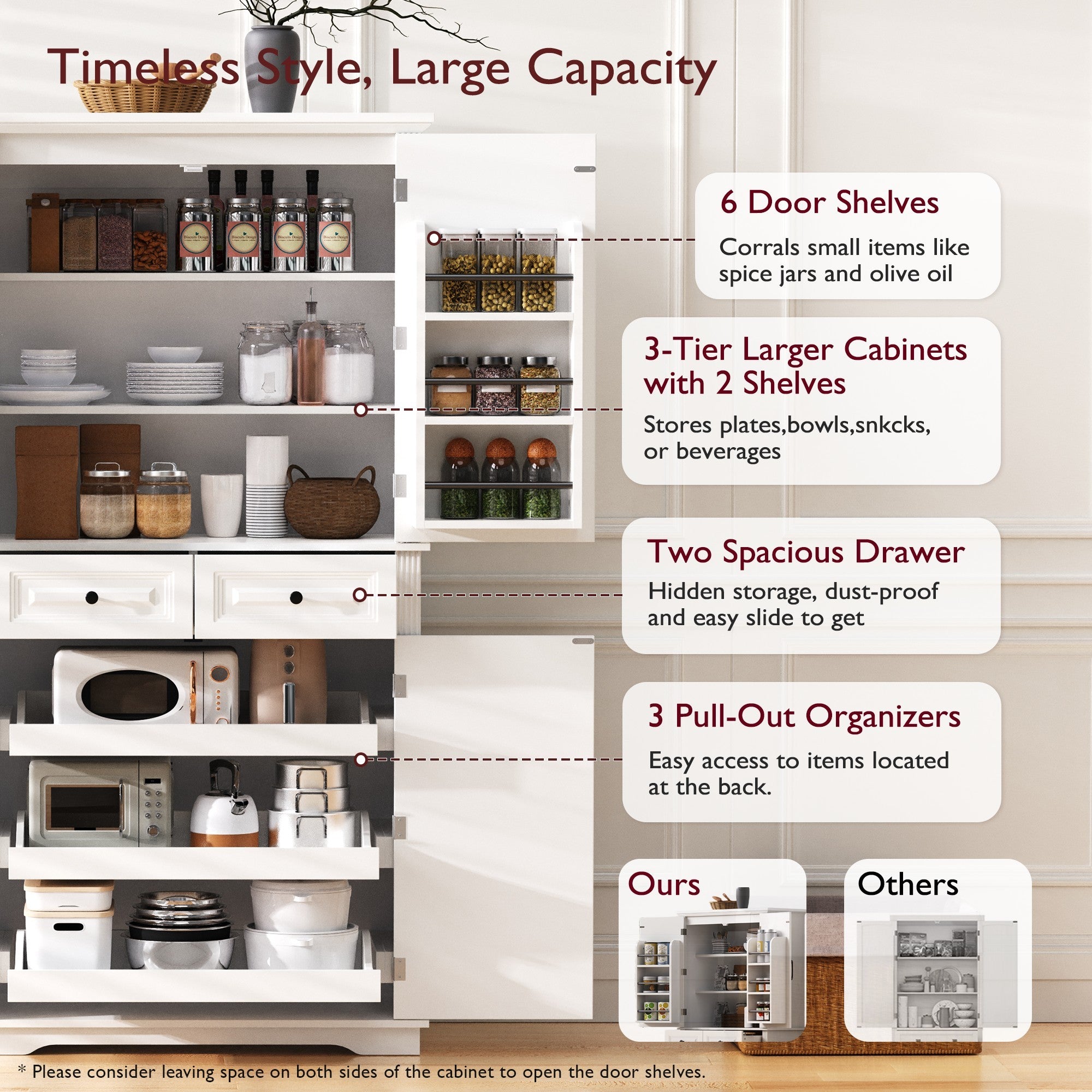 K&K 71' Tall Kitchen Pantry Cabinet with 3 Pull Out Cabinet Organizers, Farmhouse Embossed Texture Storage Cabinet with 6 Door Shelves, 2 Drawers, Freestanding Cupboard for Kitchen, Dining Room White - Grand Goldman Shop