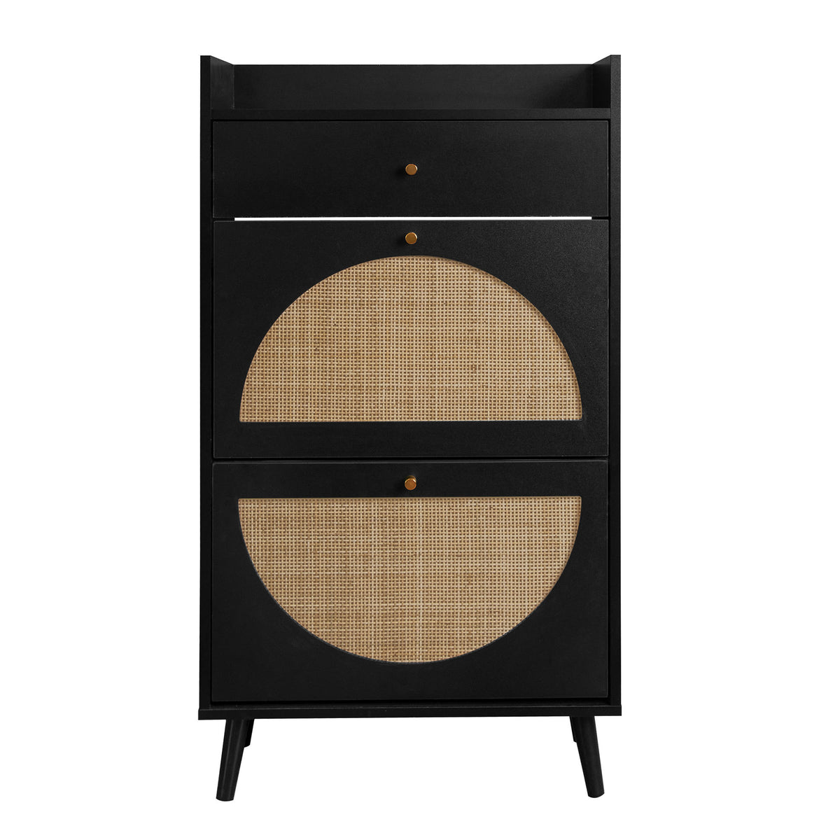 Allen Rattan 2-Door 1-Drawer Cabinet Shoe Rack for Entrance, Black Particle Board, Double Layer - Grand Goldman Shop