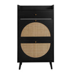 Allen Rattan 2-Door 1-Drawer Cabinet Shoe Rack for Entrance, Black Particle Board, Double Layer - Grand Goldman Shop
