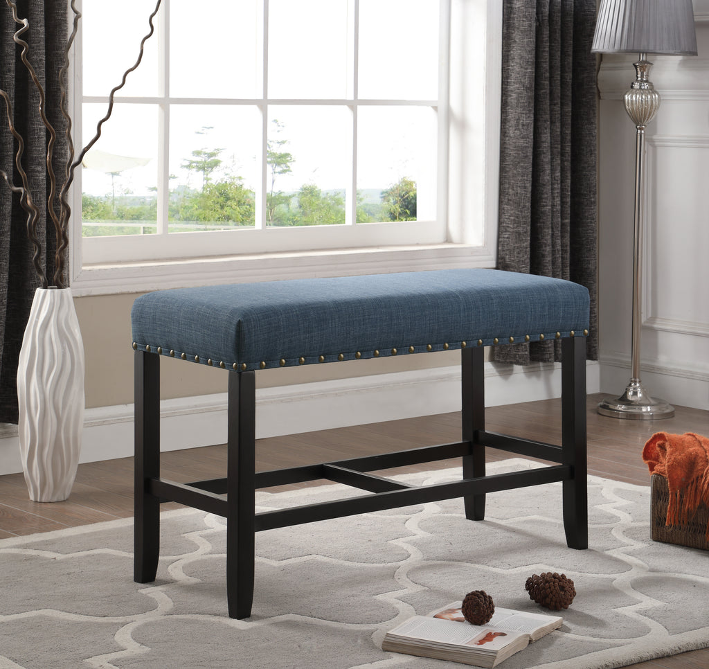 Biony Fabric Counter Height Dining Bench with Nailhead Trim, Blue - Grand Goldman Shop