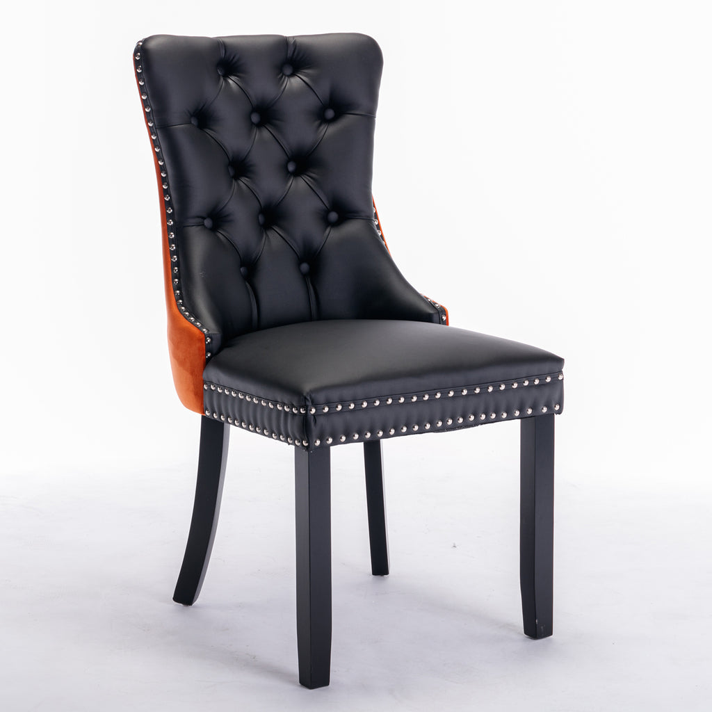 A&A Furniture,Nikki Collection Modern, High-end Tufted Solid Wood Contemporary PU and Velvet Upholstered Dining Chair with Wood Legs Nailhead Trim  2-Pcs Set，Black+Orange, SW2101BO - Grand Goldman Shop