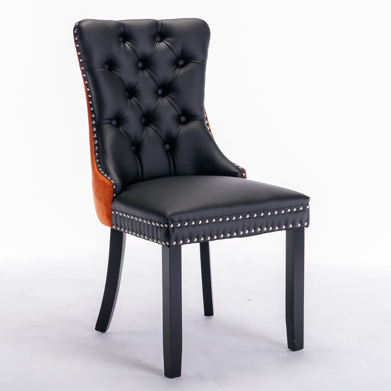 A&A Furniture,Nikki Collection Modern, High-end Tufted Solid Wood Contemporary PU and Velvet Upholstered Dining Chair with Wood Legs Nailhead Trim  2-Pcs Set，Black+Orange, SW2101BO - Grand Goldman Shop