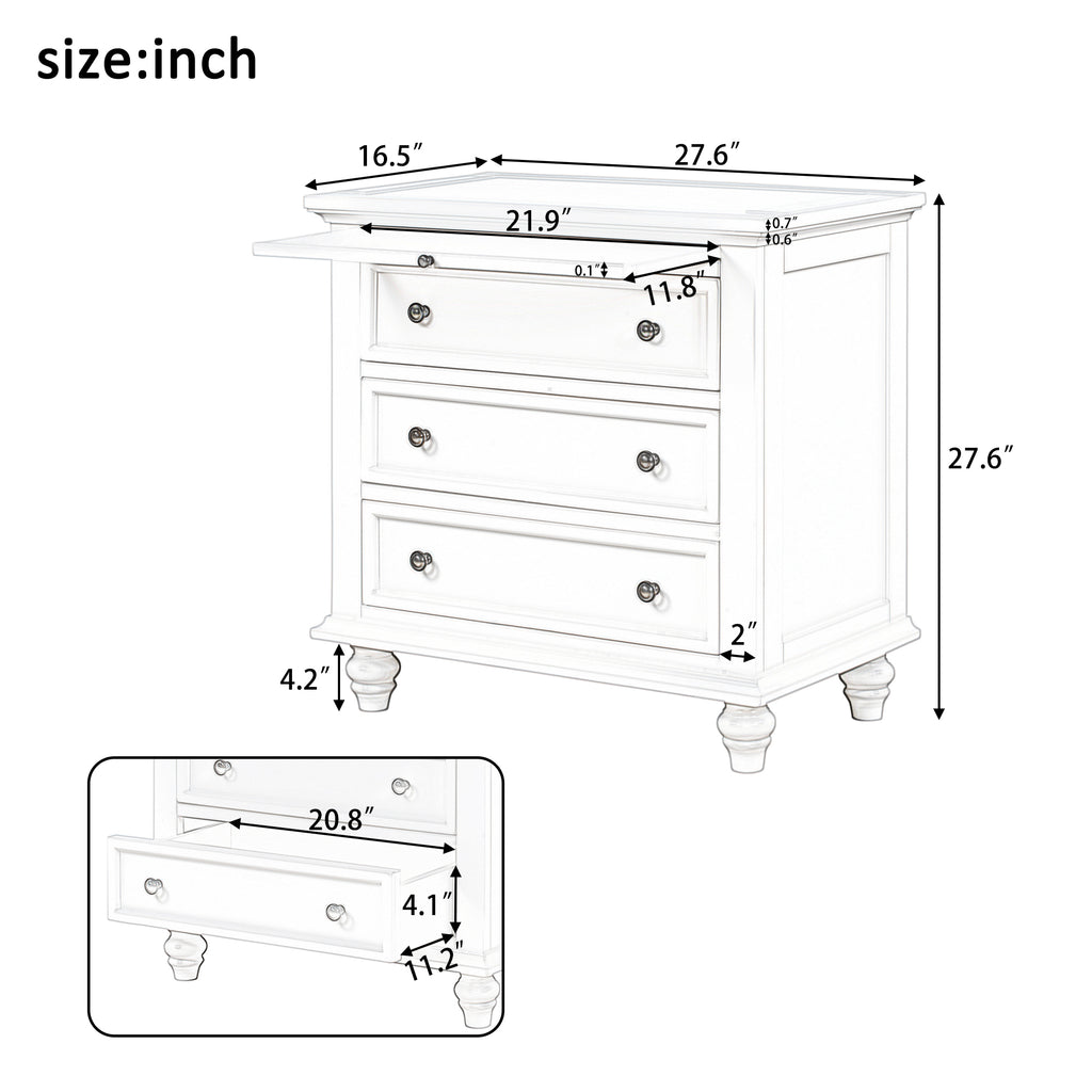 U_STYLE 27.6'' Painted Nightstand with pull-out tray, Fashion Bedside Cabinet with 3 Drawers, Minimalist Sofa Side Table with rubber legs and Metal handle for Bedroom Sofa Couch Office - Grand Goldman Shop