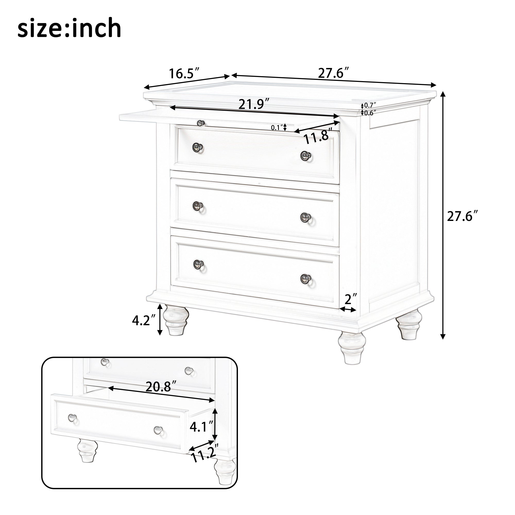 U_STYLE 27.6'' Painted Nightstand with pull-out tray, Fashion Bedside Cabinet with 3 Drawers, Minimalist Sofa Side Table with rubber legs and Metal handle for Bedroom Sofa Couch Office - Grand Goldman Shop