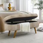 Ottoman Oval Storage Bench with Rubber Wood Legs, Gray Fabric, 43.5'x16'x16' - Grand Goldman Shop
