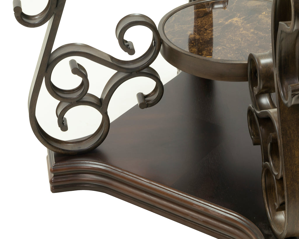 End table,  Glass table top, MDF W/marble paper middle shelf, powder coat finish metal legs. (26.3'Lx26.3'Wx24'H) - Grand Goldman Shop