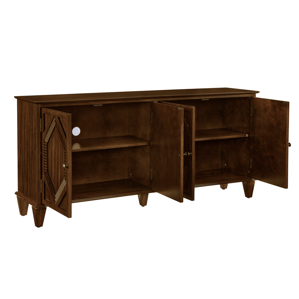 65.2' Mid Century Modern Sideboard Buffet Cabinet with Storage, Symmetrical Geometric Accent Coffee Bar Wine Bar Storage Cabinet, Large Console Table for Living Room/Entryway/Kitchen, Walnut - Grand Goldman Shop