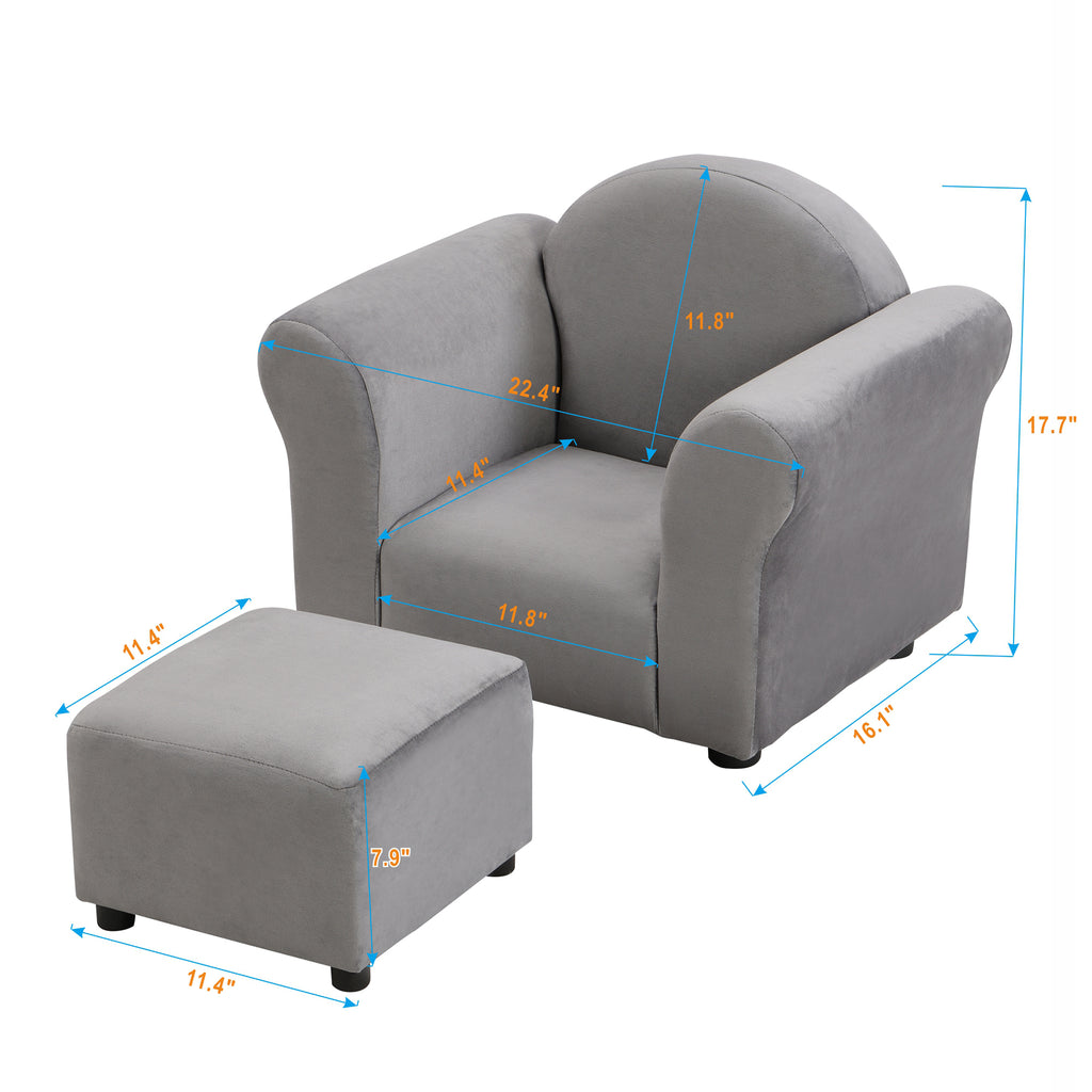 Kids Upholstered Couch with Ottoman for Toddlers, Dark Gray Velvet - Grand Goldman