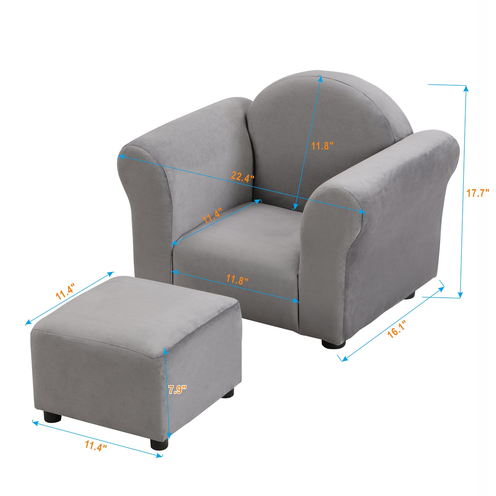 Kids Upholstered Couch with Ottoman for Toddlers, Dark Gray Velvet - Grand Goldman