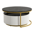 Modern Round Nesting Coffee Table Fluted with Drawer in Black & Gold in 31.5'' - Grand Goldman Shop