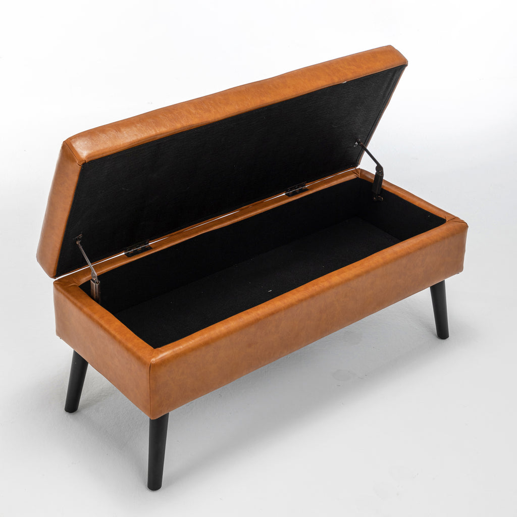 Storage Bench with Storage Bench for Bedroom End of Bed Bench Foot of Bed Bench Entryway Bench Storage Ottoman Bench 43.3' W x 17.7' Brown Leather Bench - Grand Goldman Shop