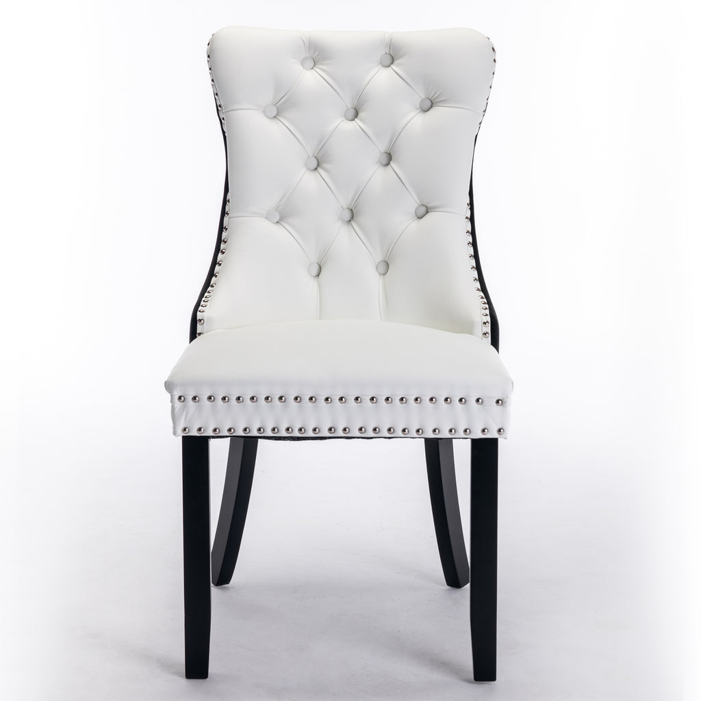 A&A Furniture,Nikki Collection Modern,High-end Tufted Solid Wood Contemporary PU and Velvet Upholstered Dining Chair with Wood Legs Nailhead Trim  2 Pcs Set,White+Black, SW2101WB - Grand Goldman Shop