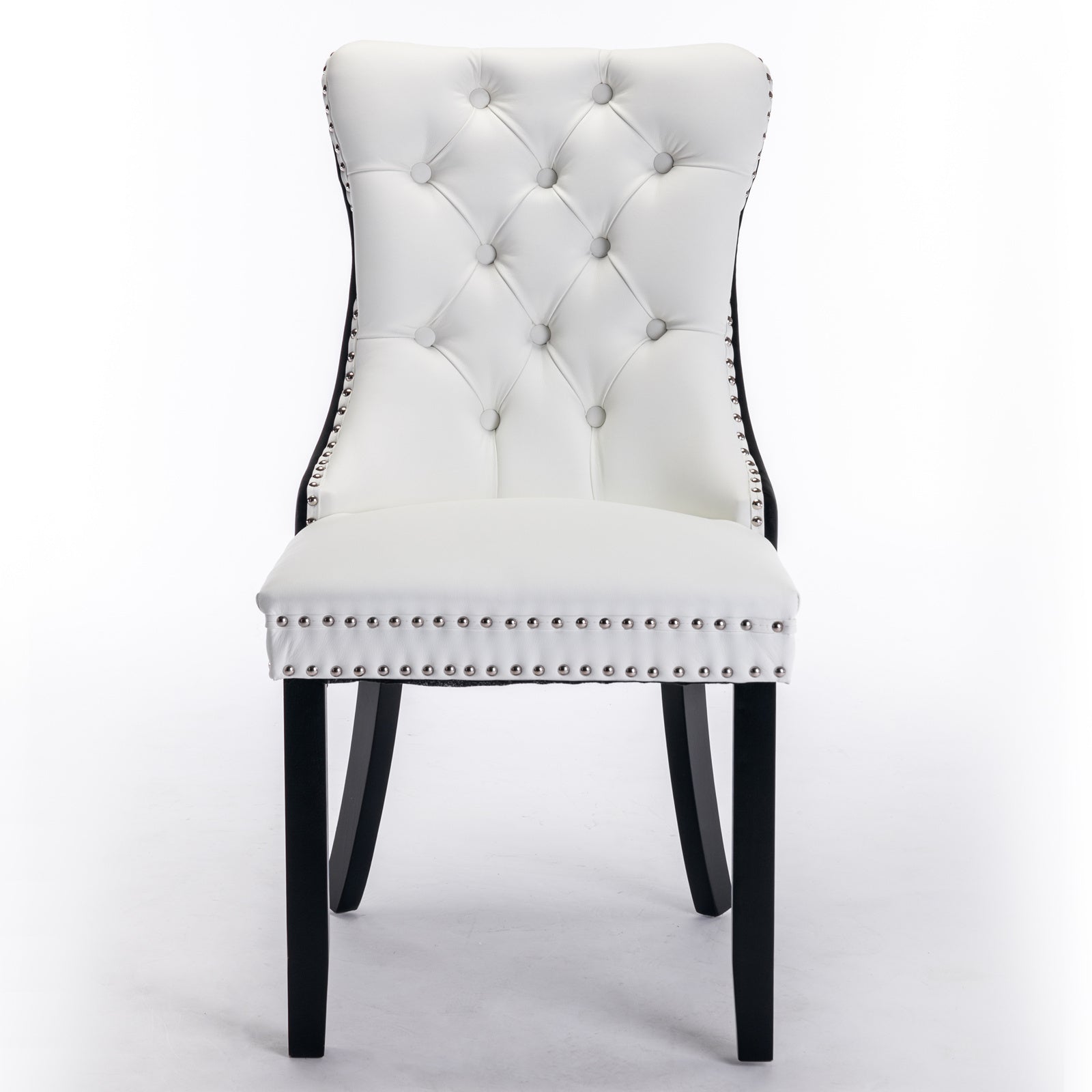 A&A Furniture,Nikki Collection Modern,High-end Tufted Solid Wood Contemporary PU and Velvet Upholstered Dining Chair with Wood Legs Nailhead Trim  2 Pcs Set,White+Black, SW2101WB - Grand Goldman Shop