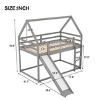 Gray House-Shape Twin Over Twin Bunk Bed with Slide and Ladder, Pine Wood and MDF, 77.4''L x 41.7''W x 70.9''H - Grand Goldman Shop