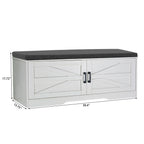 2 Tier Shoe Bench with Padded Seat, 2 Barn Doors and Adjustable Shelves, for Entryway and Living Room, White MDF - Grand Goldman Shop