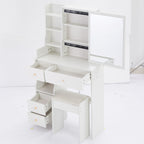 29.2' Small Space Left Drawer Desktop Vanity Table + Cushioned Stool, Extra Large Right sliding mirror, Multi Layer High Capacity Storage, Practical Fashionable Dresser, EPA, GCC, UL Certificate - Grand Goldman Shop