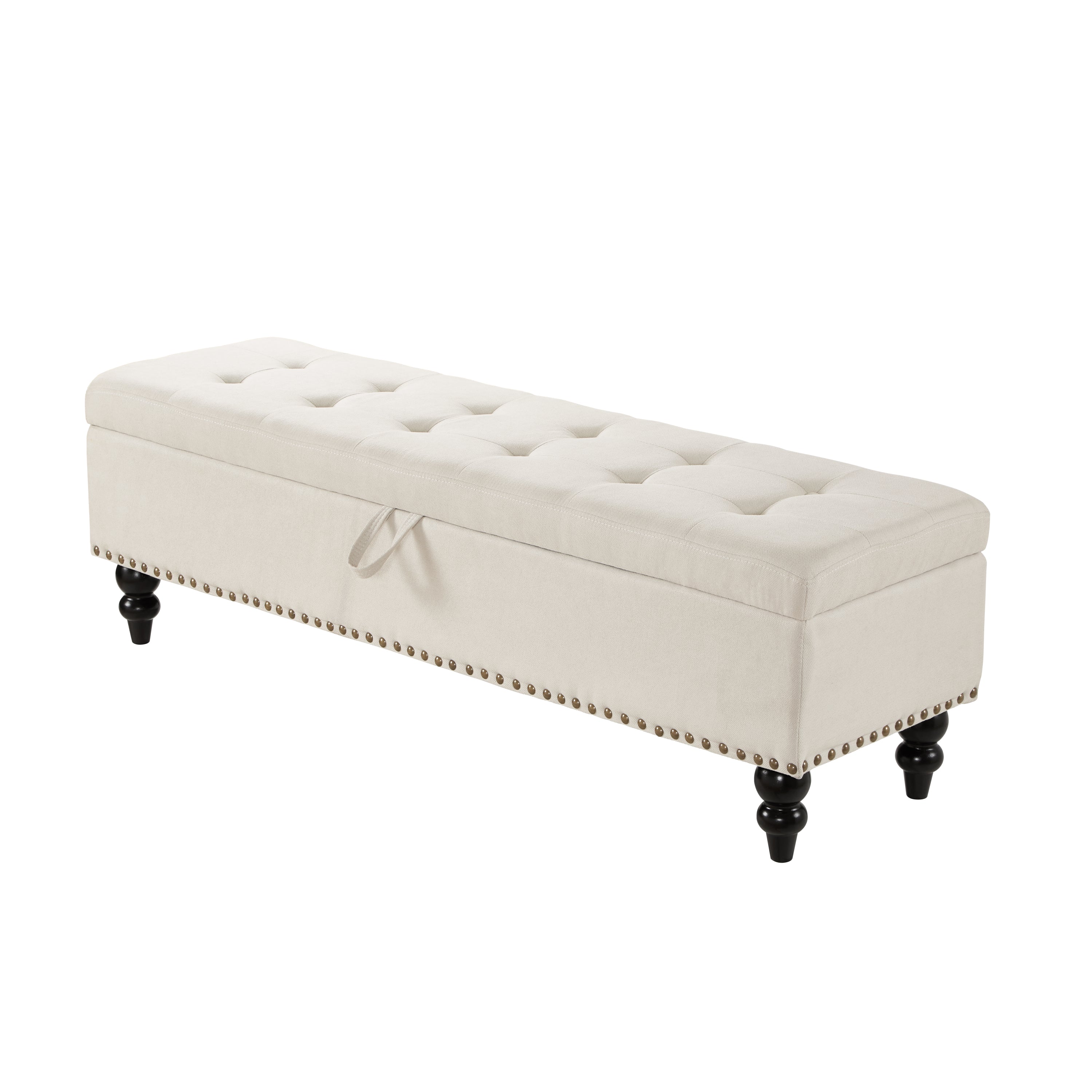59' Bed Bench Ottoman with Storage  Beige Fabric - Grand Goldman Shop