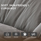 Upholstered Foldable Lazy Sofa Bed for Adults and Pets, 5-Position Adjustable Recliner with 2 Soft Pillows in Grey Corduroy Fabric - Grand Goldman Shop