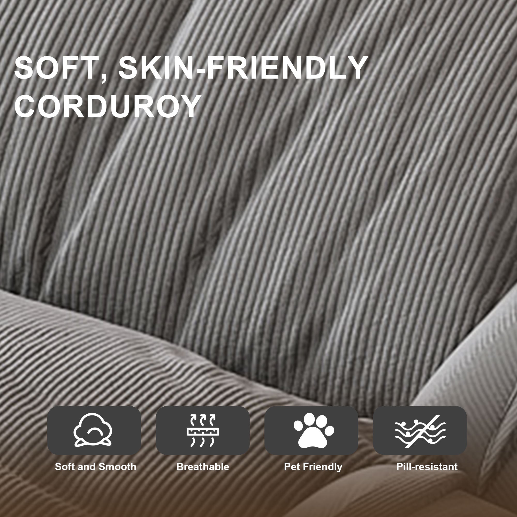 Upholstered Foldable Lazy Sofa Bed for Adults and Pets, 5-Position Adjustable Recliner with 2 Soft Pillows in Grey Corduroy Fabric - Grand Goldman Shop