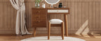 39' Retro Bohemian Style Wooden Makeup Vanity Set with Charging Plug&USB Port and Stool, Dressing Table with 3 Storage Drawers and 1 Rectangular Rattan Drawer, Walnut - Grand Goldman Shop