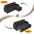 Black Convertible L-shaped Sofa Couch with Storage, Cup Holders, USB Ports, Chenille Fabric, 83.5' - Grand Goldman Shop