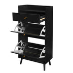 Allen Rattan 2-Door 1-Drawer Cabinet Shoe Rack for Entrance, Black Particle Board, Double Layer - Grand Goldman Shop