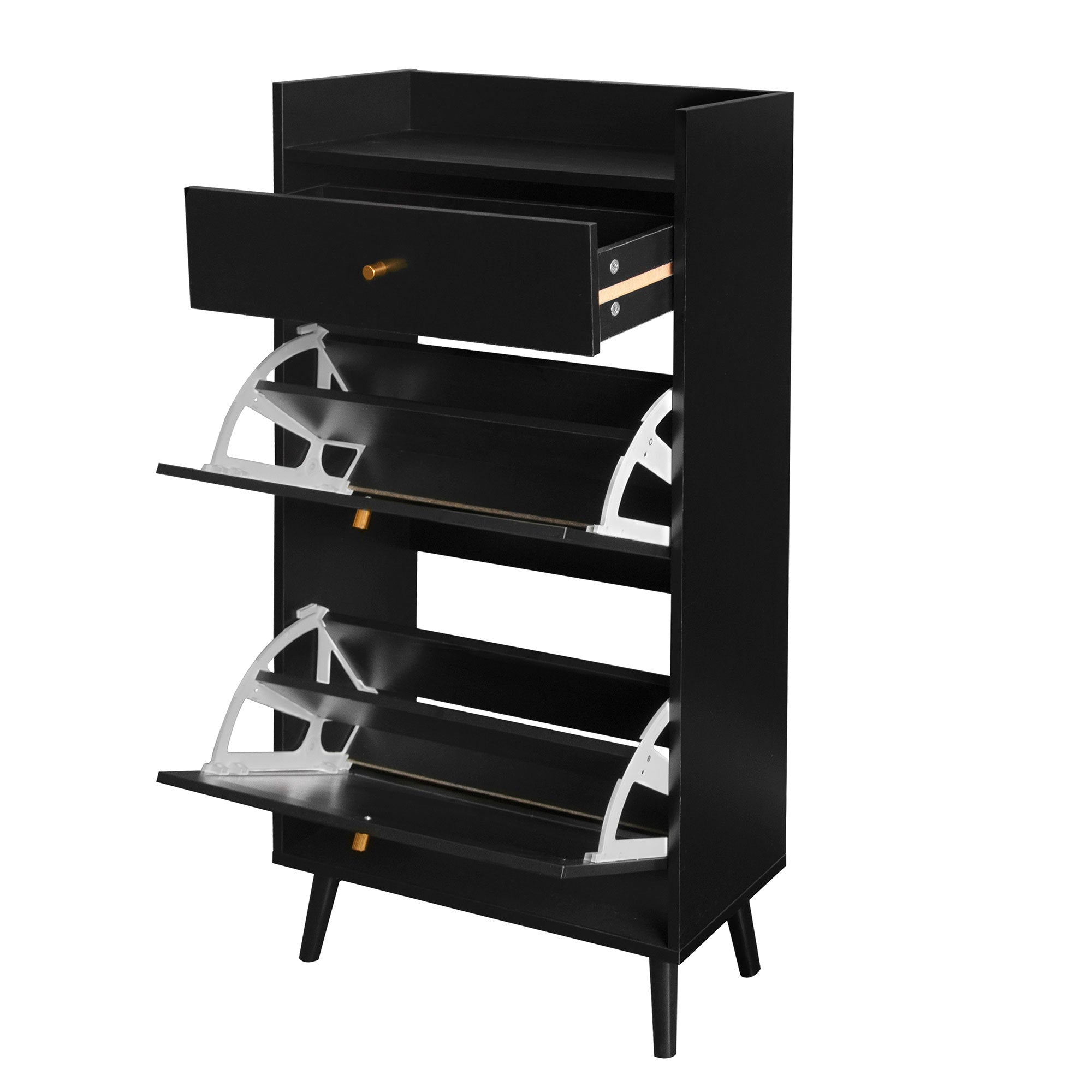 Allen Rattan 2-Door 1-Drawer Cabinet Shoe Rack for Entrance, Black Particle Board, Double Layer - Grand Goldman Shop