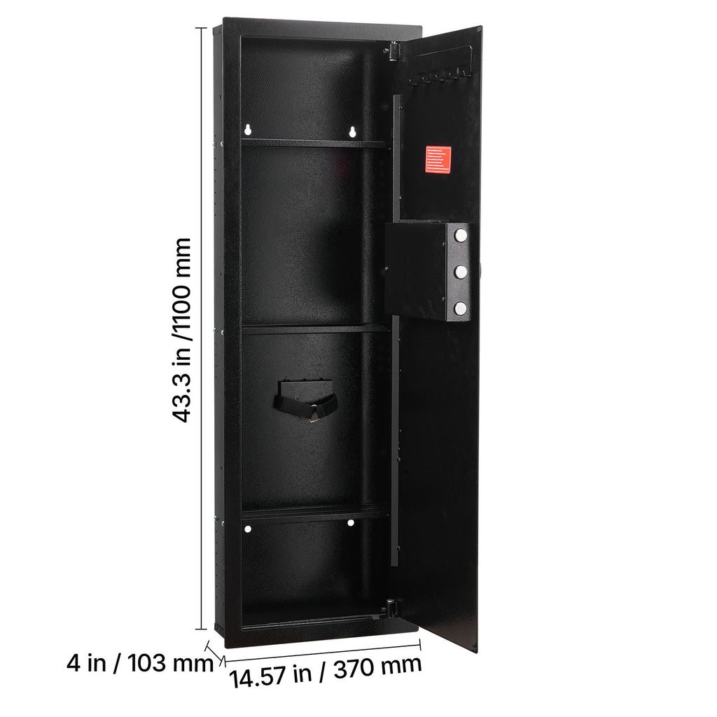 Wall Safe, 4-Tier Hidden Wall Mounted Gun Safe with Password & Key, Q235 Cold-Rolled Steel In-Wall Box with LED Lighting, 3 A