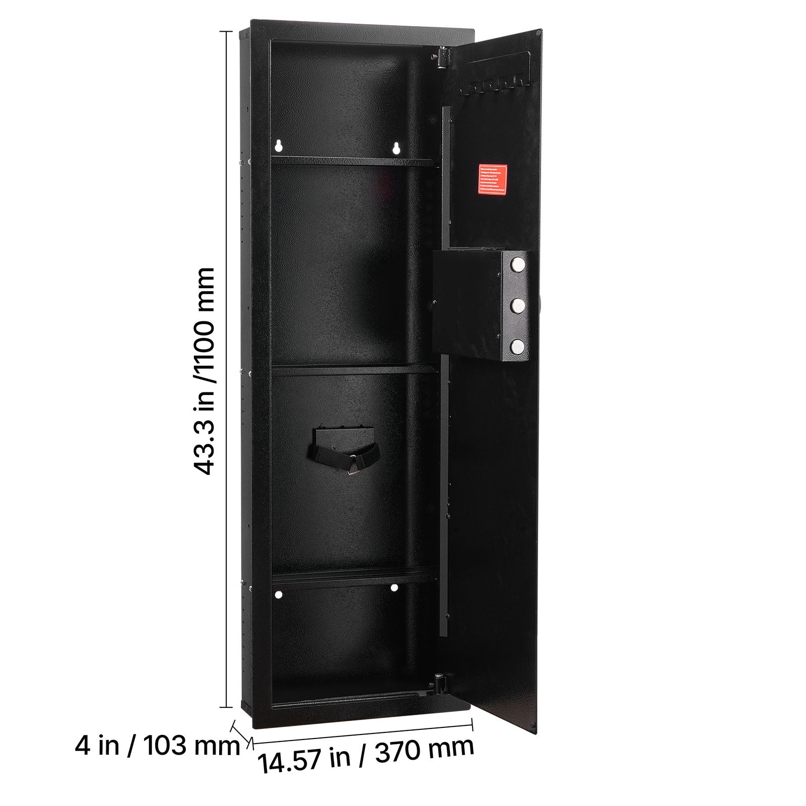 Wall Safe, 4-Tier Hidden Wall Mounted Gun Safe with Password & Key, Q235 Cold-Rolled Steel In-Wall Box with LED Lighting, 3 A