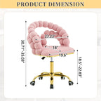 Pink Velvet Bubble Vanity Chair with Gold Base, 360° Swivel Height Adjustable Ergonomic Accent Chair, Cute Rolling Desk Chair