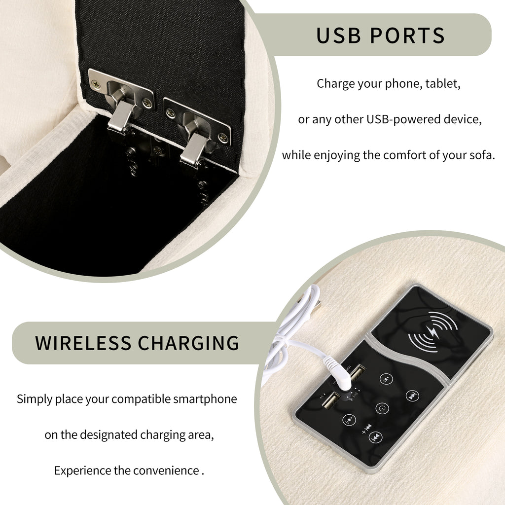 U-style Upholstered Modular Sofa with  with Storage Space, USB Charge Ports,Wireless Charging and Built-in Bluetooth Speaker in Arm,Sectional sofa for Living Room Apartment.[old sku:WY000317AAA] - Grand Goldman Shop