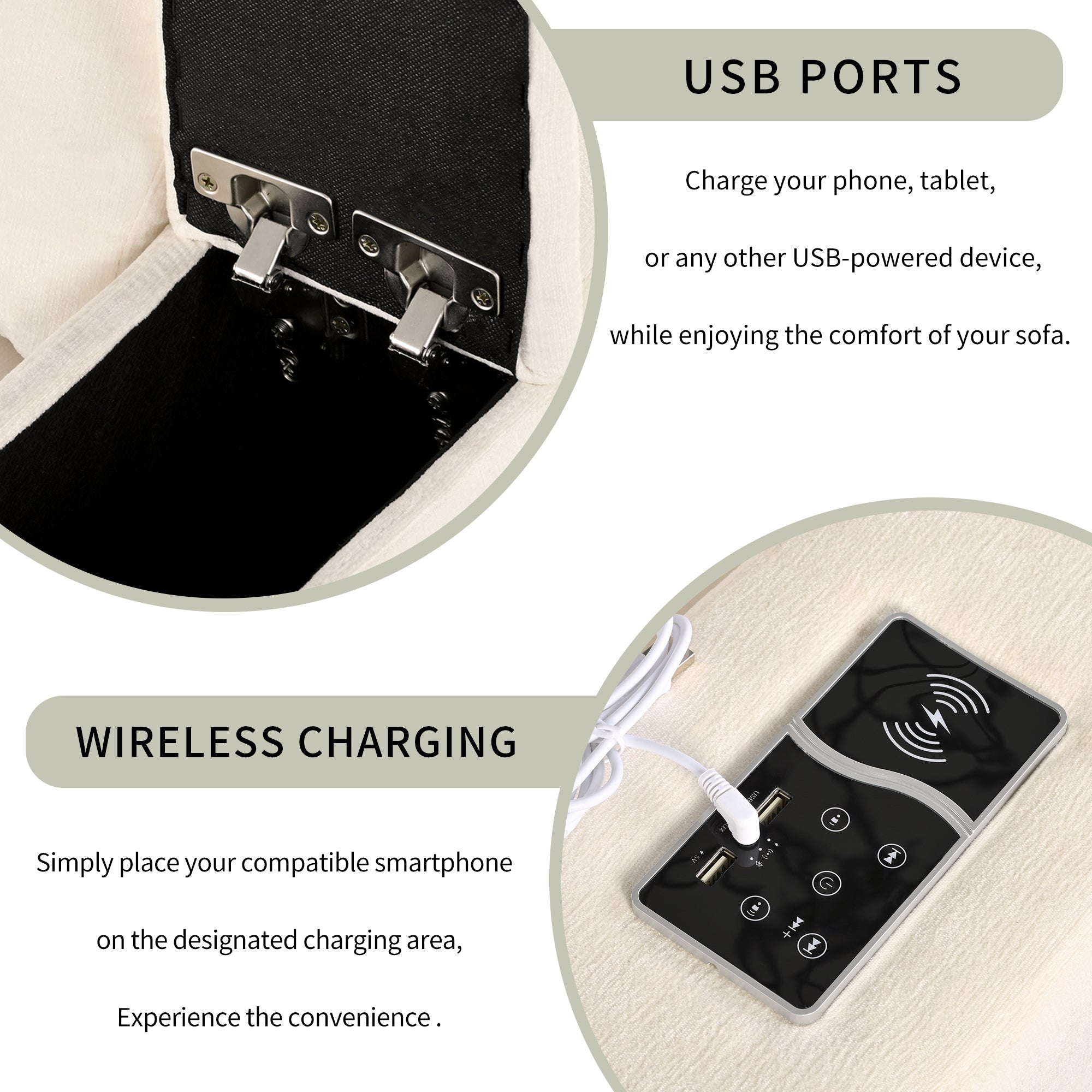 U-style Upholstered Modular Sofa with  with Storage Space, USB Charge Ports,Wireless Charging and Built-in Bluetooth Speaker in Arm,Sectional sofa for Living Room Apartment.[old sku:WY000317AAA] - Grand Goldman Shop