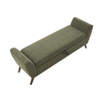 Modern Storage Bench with Mid-Century Wood Legs, 60'' Olive Green Teddy Fabric Upholstered Bench with Storage for Living Room & Bedroom - Grand Goldman Shop